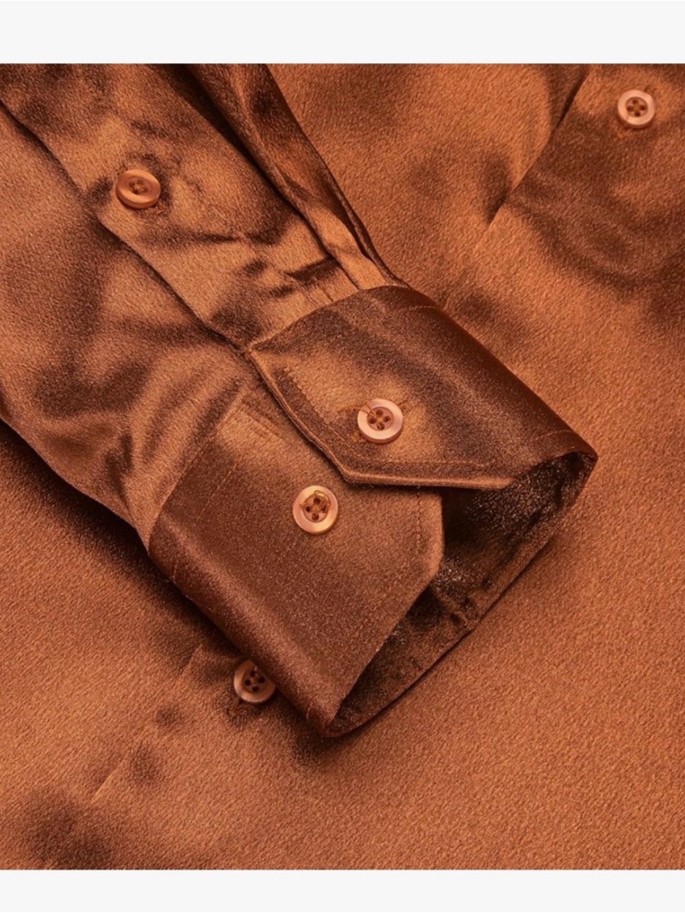 Men's Copper Satin Long-Sleeve Button-Down Shirt - Picture 3 of 8